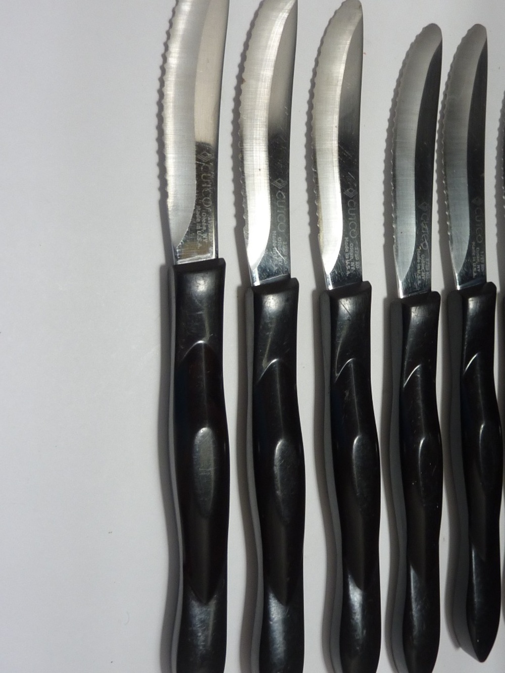 6  CUTCO 1759 KD Serrated Blade Brown Handle Table Knives USA